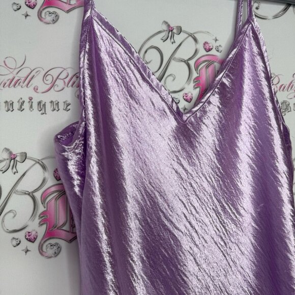 Mikey & Joey dress shimmer shiny lilac purple royal long maxi spaghetti strap - Picture 2 of 11